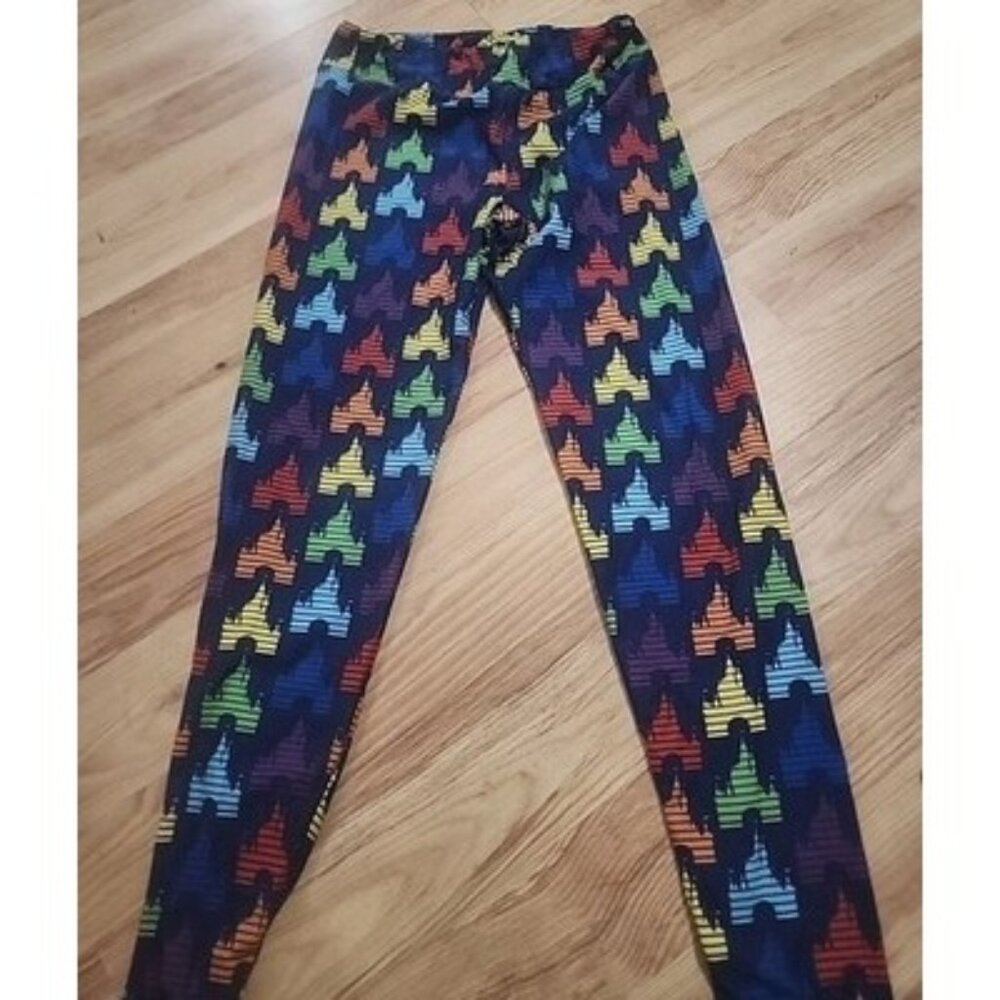 Disney Parks Castle Rainbow Multi Color Leggings Pants Polyester Elastic Waist S
